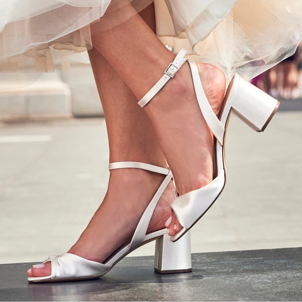 Nigella Ivory Satin Block Heels